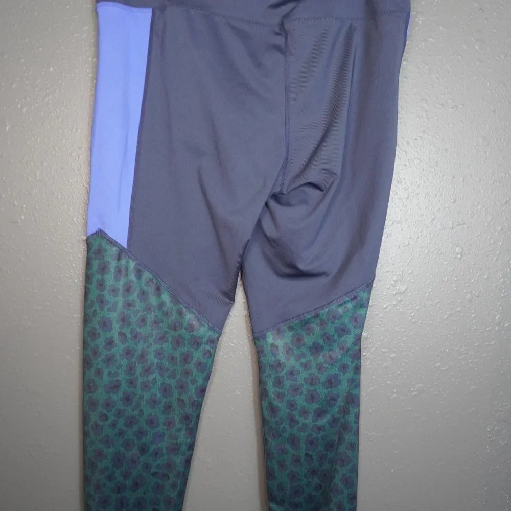 Joy Lab Womens Navy Blue And Green Leopard Mesh Yoga Workout Leggings Size XL - Picture 4 of 6